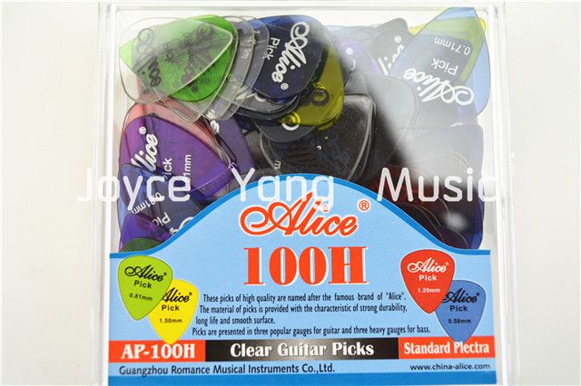 Lots of 100pcs Alice AP-100H Clear Transparent Acoustic Electric Guitar Picks With Original Package Standard Plectrums