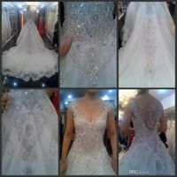 2019 new design hot sale cheap A-line wedding dresses applique beads beading sequins crystal v-neck fabric organza hollow monarch train