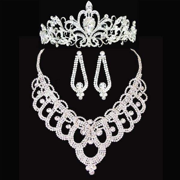 

Блестящий Кристалл Rhinestone Корона Тиара Свадебное Ожерелье Серьги Свадебный Компл