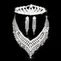 Wholesale 2015 Fashion Bright Rhinestone Crown Tiaras Silver Wedding Necklace Earrings Bridal Jewelry Set Princess Women Favors Wedding Gift CN138