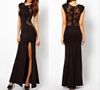 패션 여성 섹시한 긴 드레스 사이드 스플릿 스플릿 레이스시피 스루 슬림 바디 컨 테일 이브닝 파티 맥시 드레스