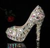 El más nuevo cristal con cuentas de diamantes de imitación brillante de tacón alto para mujer, zapato de noche nupcial para mujer, fiesta de graduación, club, Bar, boda, zapatos de dama de honor