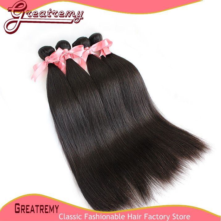 Greakry® 100% Brazylijski Virgin Włosy Wiązki Jedwabe Proste Mix Długość 3 Sztuk / partia Huma HairWeses Hair Extensions Natural Color