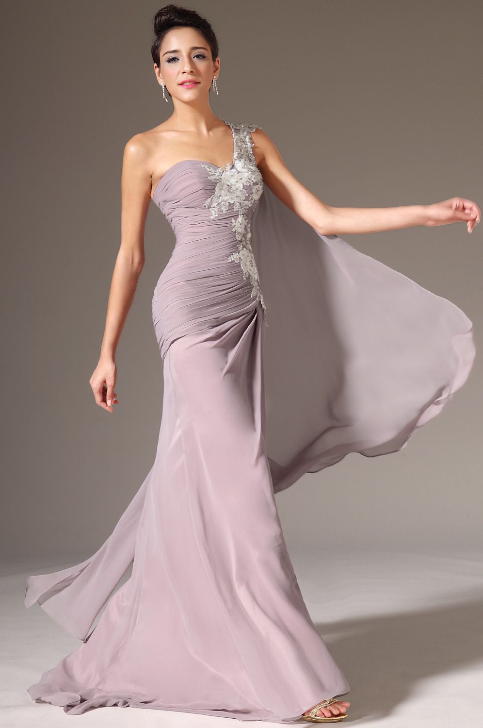 Puffy syrena długość podłogi szyfon z jednym ramieniem sukienki wieczorowe białe koronkowe tanie sukienki na bal