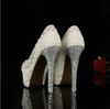 Newest Crystal Pearls Bridal Prom Heels Ball Party Pageant Wedding Shoes Gorgeous High Heel Shoes for Woman Free Shipping