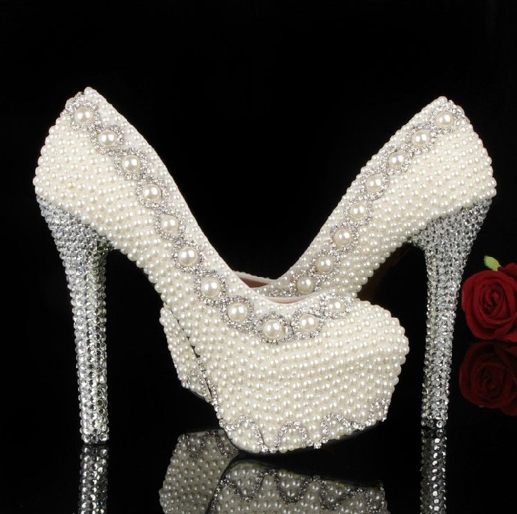 Le più nuove perle di cristallo da sposa Prom Heels Ball Party Pageant Wedding Shoes Splendide scarpe con tacco alto per donna Spedizione gratuita