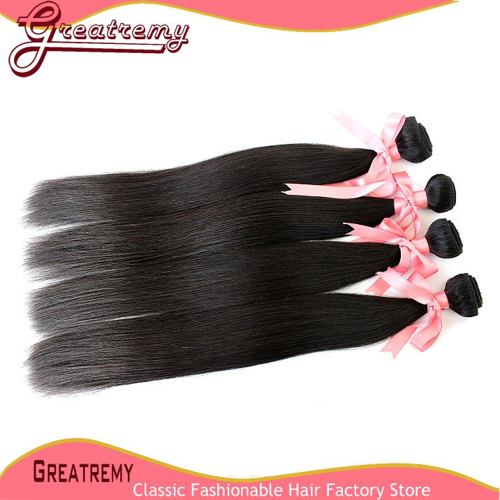 Greatremy 20 inch Brazilian Virgin Hair Bundles Natural Color Silky Straight Human Hair Weaves Weft Dyeable Drop Shipping