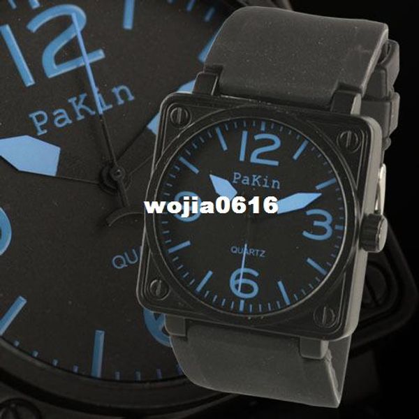 

wm073 new mens outdoor sport black dial blue numbers rubber band quartz wrist watch, Slivery;brown