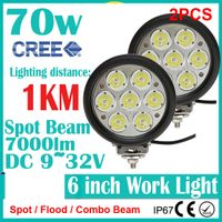 2PCS 6&quot; 70W CREE 7LED*(10W) Work Light Driving Spot Off-Road SUV ATV 4WD 4x4 Flood / Combo Beam 9-32V 7000lm JEEP Truck IP67 Replace HID 1KM