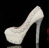 Newest Crystal Pearls Bridal Prom Heels Ball Party Pageant Wedding Shoes Gorgeous High Heel Shoes for Woman Briedesmaid Shoes Ivory