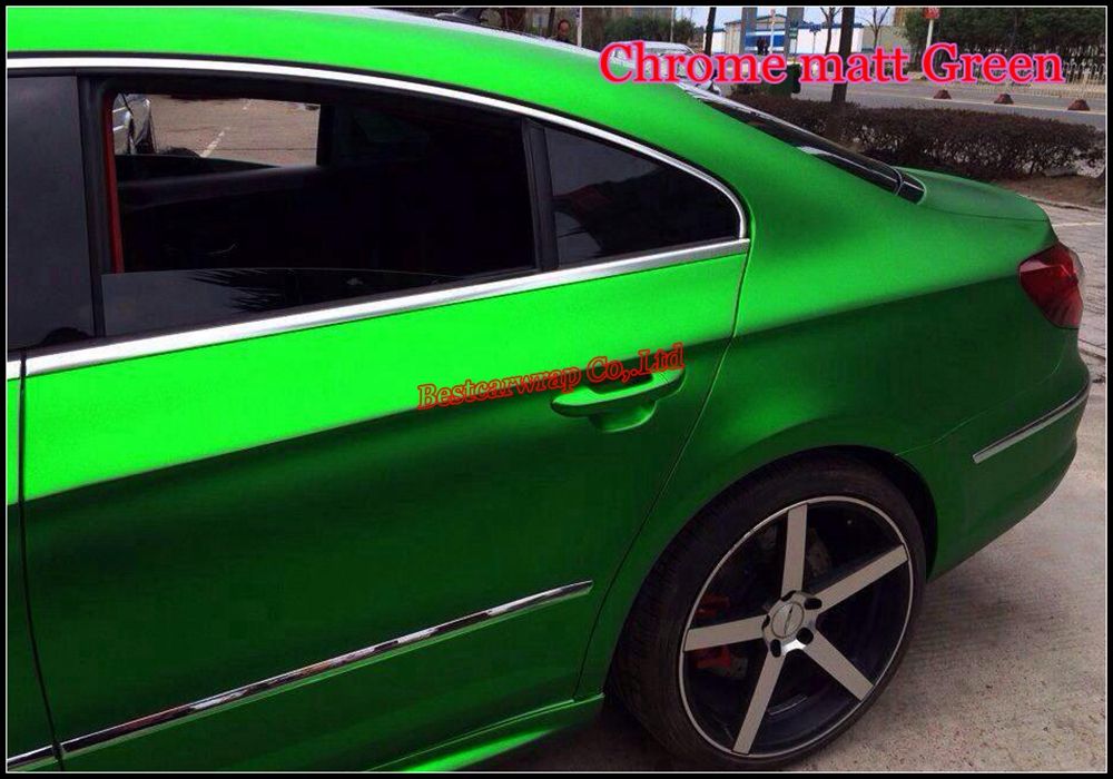 Satijnen groen matchroom vinylauto wrap auto sticker plaatfilm lucht bubbel gratis chroom groen mat vol auto wrap 1.52x20m/roll gratis verzending