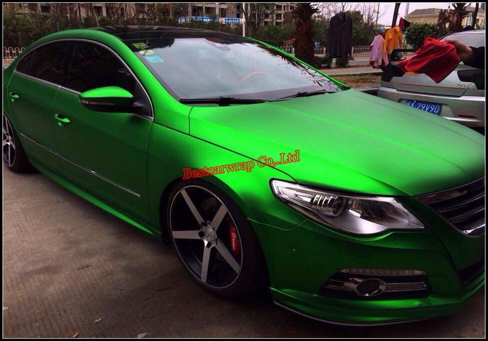 Satin Green Matte Chrome Vinyl Car Wrap Car Sticker Sheet Film Air Bubble Free Chrome Green Matt Full Car Wrap 1.52x20M/Roll Free Frakt