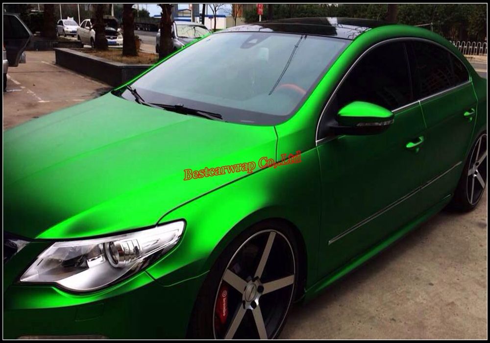 Satijnen chroom groene vinyl auto -wikkelfilm met luchtafgave matchroom groene wrap folie voertuig styling huid 1,52x20m/rol gratis verzending