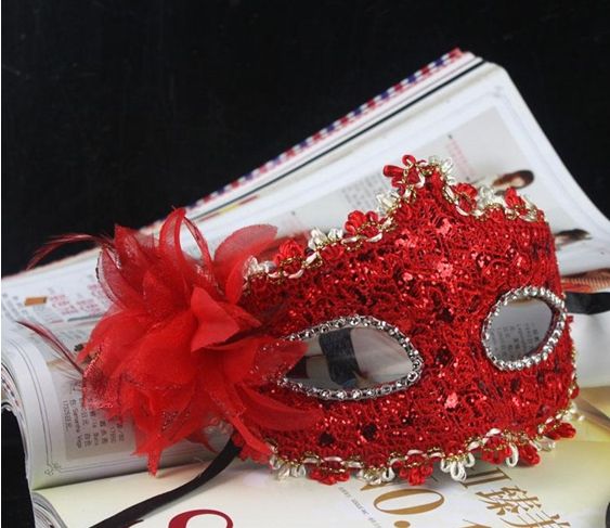 Hot sale Venice party masks exquisite lace diamond leather lady Masks Masquerade princess mask with flower