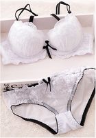 Wholesale Cute pink gather sexy white lace embroidery pad thin models girls underwear Bra Set