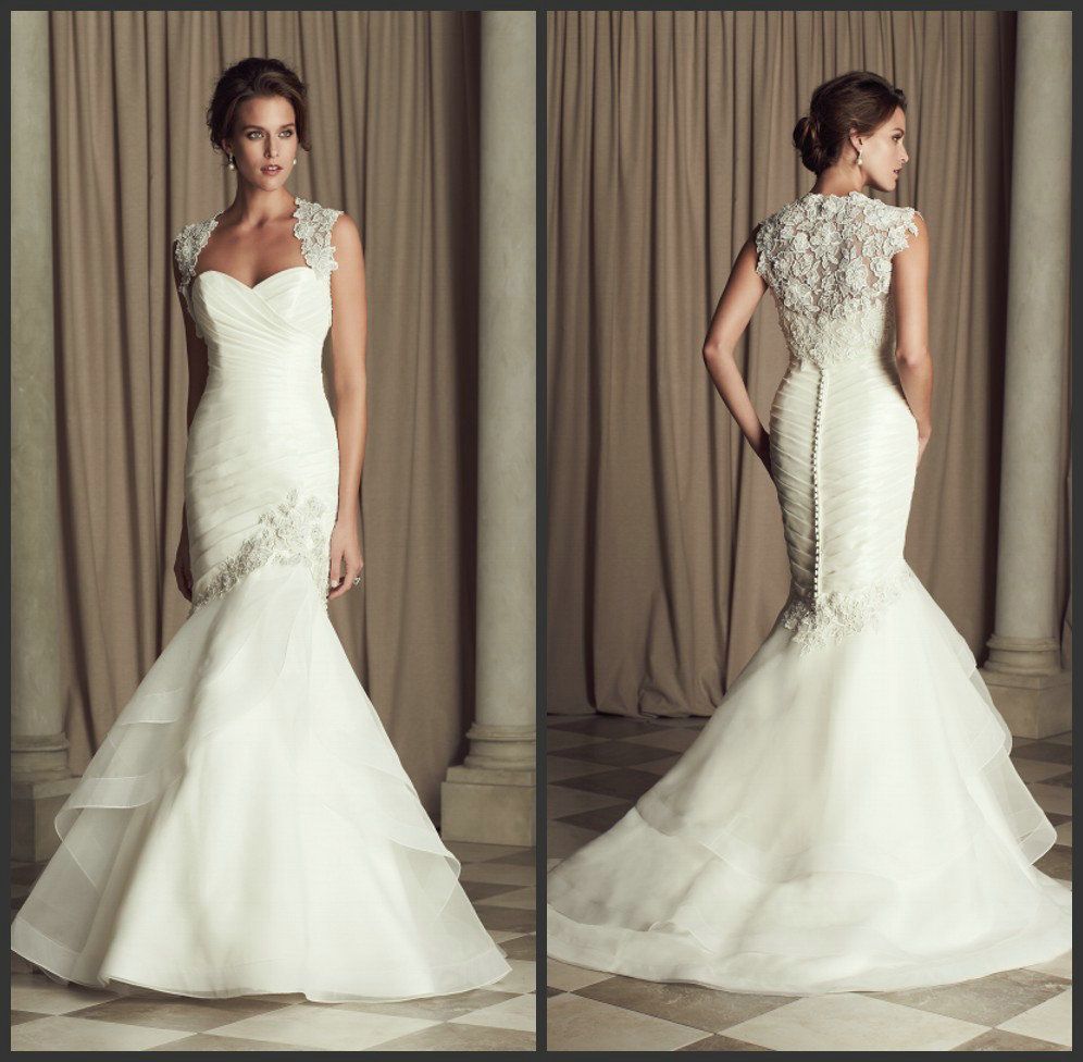 2014 Ivory Mermaid Wedding Dresses Organza Sweetheart With Lace Bolero