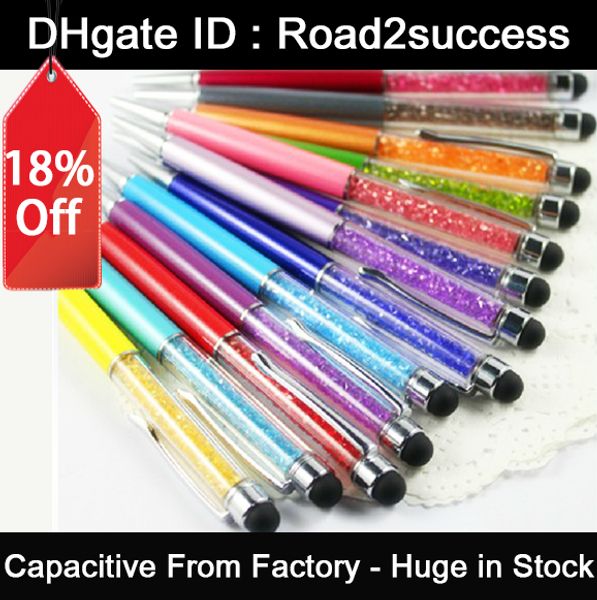 

2 in 1 crystal capacitive stylus pen + write pen for tablet pc mobile phone or with rubber dhl fedex ch8562138