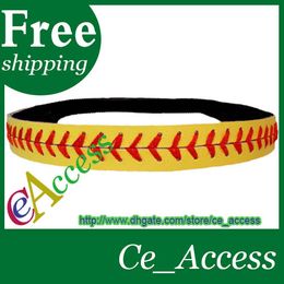 Yellow with Red Seamed Stitching Real Leather Softball Sports 3/4" Headband