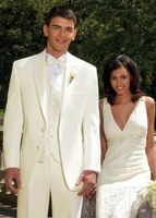 Wholesale Fashion hot sell white bridegroom Tuxedos men s wedding dress ball suit coat trousers tie vest customized