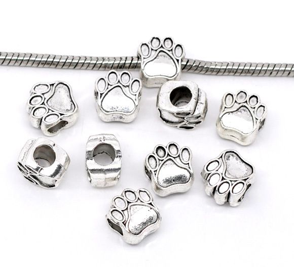 Bead Caps 40pcs Antique Silver Tone Bear's Paw Charm Beads Fit European Bracelet 11x11mm-image-181896220