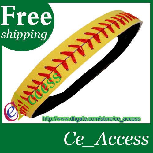 Leather Softball Seam Headband Yellow With Red Seam Lace Wholesale From