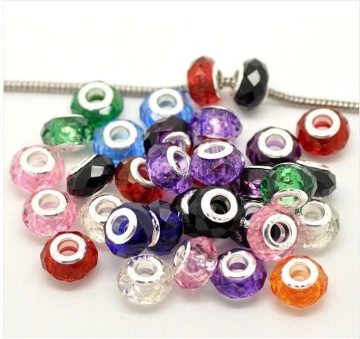 50pcs Random Mixed Crystal Glass Beads Stamped 925 Sterling Silver Core Fit European Charms Bracelet 14x9mm jewelry making-image-181896540