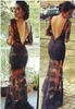 2016 Black Lace Backless Evening Gowns With Sheer Long Sleeves Inspired by Kim Kardashian Dresses Vestidos