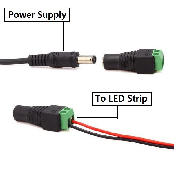 X LED till DC Power Kvinna Jack Connector Pluggar för 3528 SMD 5050 SMD LED Strip Light 5.5 x 2,1 mm
