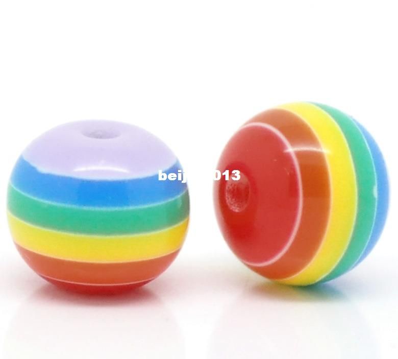Free Shipping 200pcs Multicolor Striped Round Resin Spacer Beads 10mm(3/8") (B18809) wholesale jewelry making