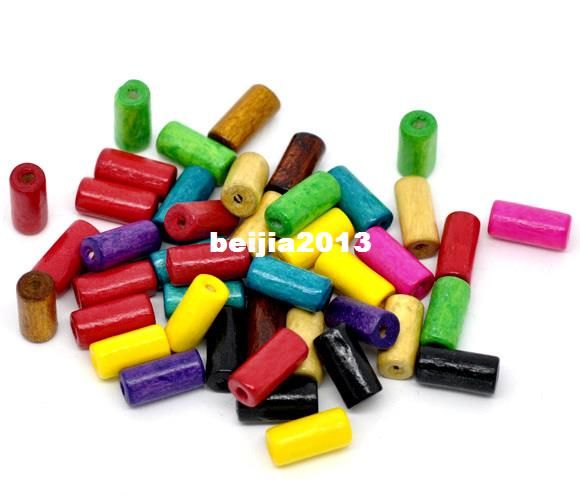 Free Shipping 500pcs Random Mixed Color Tube Wood Spacer Beads 12x6mm-image-182012218