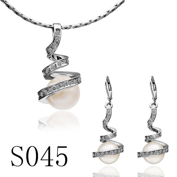 Ordre mixte de haute qualité plaqué or 18K perle collier boucles d'oreilles bijoux de mode ensembles de fiançailles cadeaux livraison gratuite / 