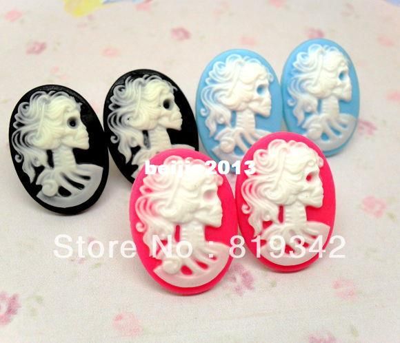 FreeShipping 12pcs(6pairs) FUNKY LARGE SKELETON CAMEO EARRINGS GOTHIC EMO PUNK SKULL DARK VINTAGE STEAMPUNK-image-182028592