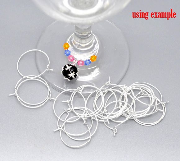 Stud Silver Plated Wine Glass Charm Rings /Earring Hoops 25x21mm Findings Wholesale Jewelry Making Finding