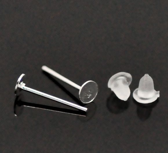 Free Shipping 1000pcs Silver Plated Earring Post (nickel safe) W/ Stoppers 13x4mm Jewelry Findings making N1219-image-182029020