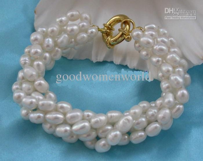New Graceful 3 rows 7-8mm white freshwater pearl bracelet