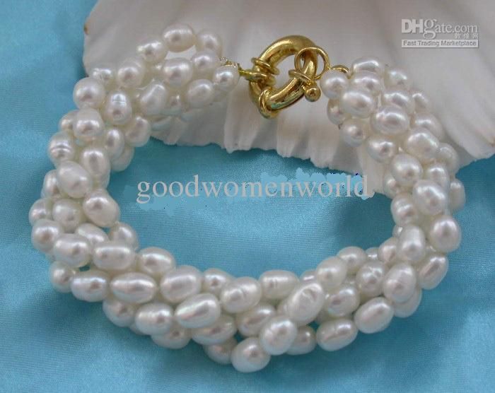 

New Graceful 3 rows 7-8mm white freshwater pearl bracelet