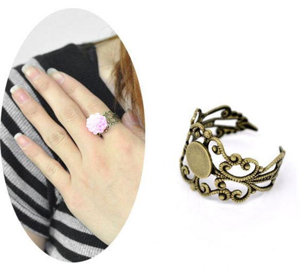 

Free shipping 20pcs Antique Bronze Adjustable Filigree Cabochon Ring Base Blank Settings US8 Jewelry Findings making DIY