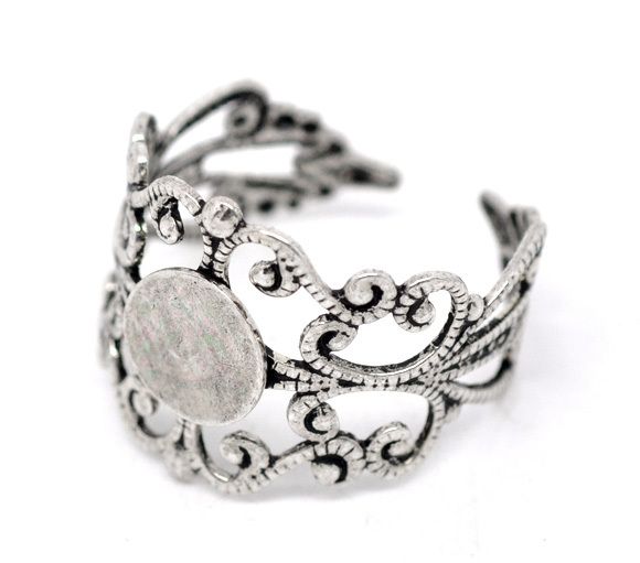 Free shipping 20pcs Silver Tone Adjustable Filigree Cabochon Ring Base Blank Settings US8 Jewelry Findings wholesale jewelry making findings-image-182036533