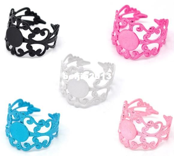 BJ-052 Free shipping 20 Mixed Adjustable Filigree Cabochon Ring Base Blank Settings US8 Jewelry Make-image-182036849