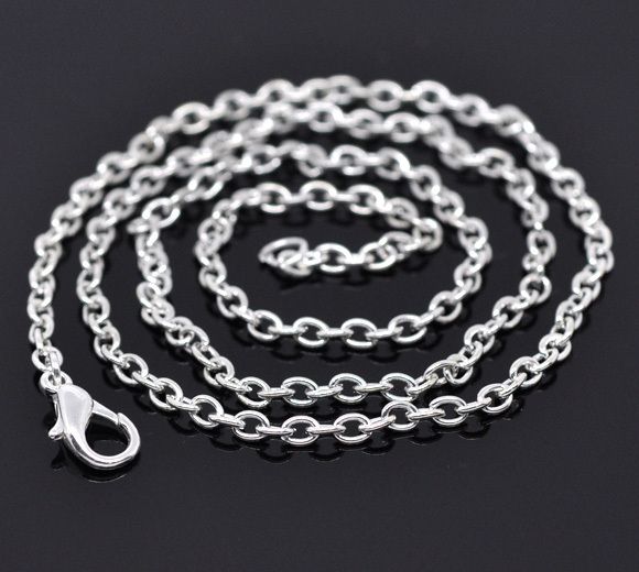 Collares de cadena de eslabones con cierre de langosta chapados en plata de 24 hebras, accesorios de 18 