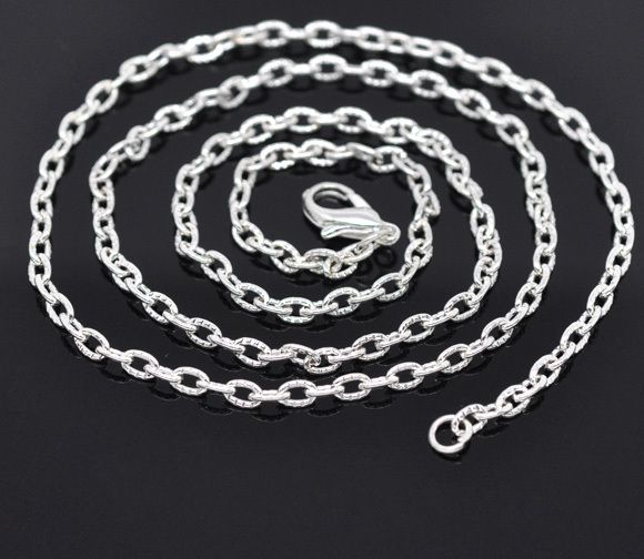 Free Shipping 24 Strands Silver Plated Lobster Clasp Textured Link Chain Necklaces 4.2x2.8mm, 20-image-182038378