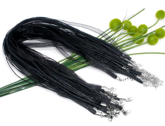BJ-128 Livraison Gratuite 100 pcs Noir Homard Fermoir Organza Ruban Waxen Cord Cordons Colliers 17 "