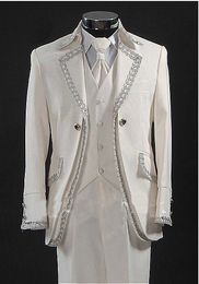 Custom-tailor Latest Rhinestone Groom Tuxedos White Best Man Groomsman Men WeddingDinner Suits Bridegroom(Jacket+Pants+Tie+Vest) custo mized