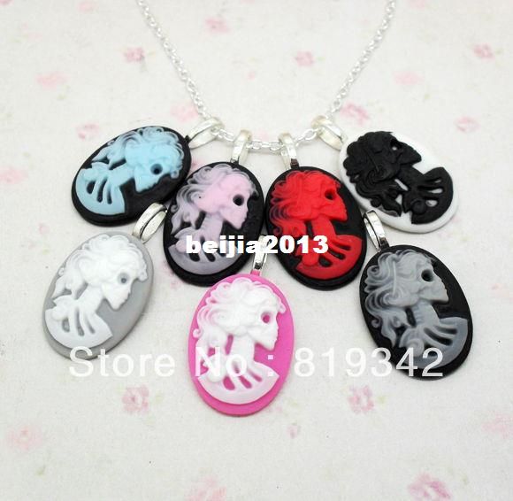 Free Shipping 6 Strands LARGE SKELETON CAMEO 18" NECKLACE GOTHIC EMO PUNK SKULL DARK VINTAGE STEAMPUNK-image-182085933