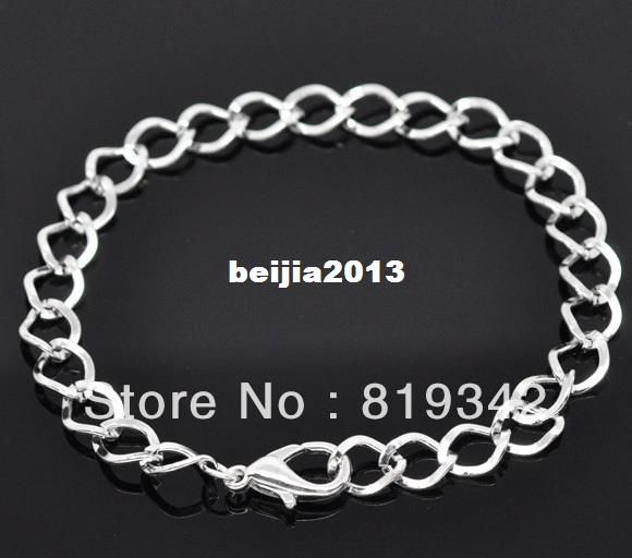 Free Shipping 12 Strands Silver Plated Lobster Clasp Link Chain Bracelets 20cm Findings Wholesale jewelry making DIY-image-182085976