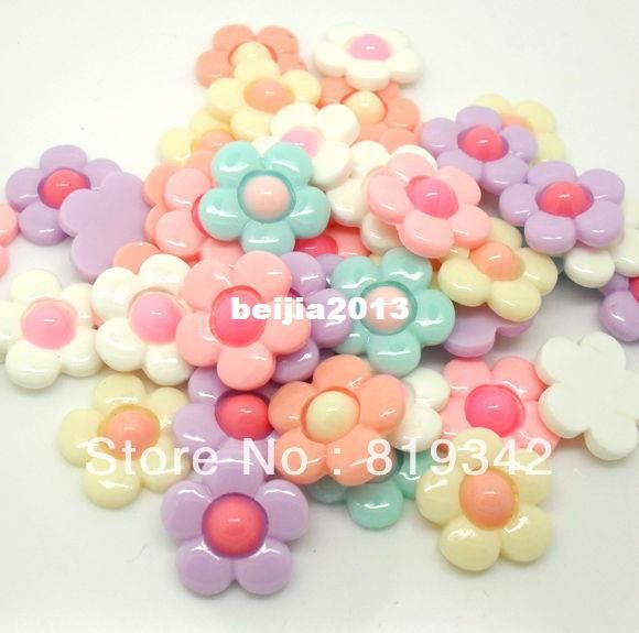 Free Shipping 80pcs/lot Resin flower 5 petal flower Flatback Cabochon Scrapbook Fit Phone Embellishment 20mm-image-182087398