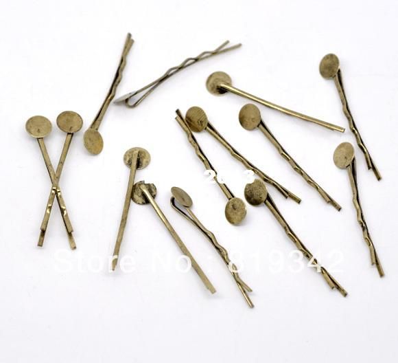 Free Shipping 100pcs Bronze Tone Bobby Pins Hair Clips W/ 8mm Glue Pad 4.4cm Hair Accessories-image-182087583
