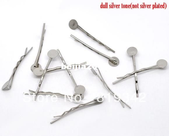 Livraison Gratuite 100 pcs Ton Argent Bobby Pins Pinces À Cheveux W / 8mm Colle Pad 4.4 cm Cheveux Accessoires