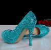 Azul bonito de salto alto pérolas de luxo strass vestido de noiva sapatos para mulher nupcial vestido de moda sapatos