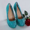 Синий красивые высокие каблуки роскошные жемчуг горный хрусталь свадебное платье обувь для новобрачных женщины мода платье обувь